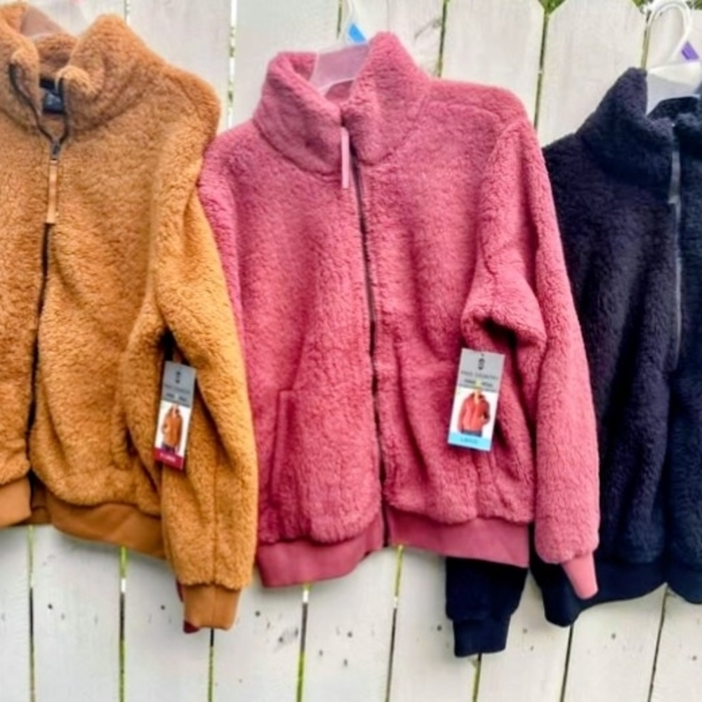 Cozy Fleece Zip-Up Jackets in Pink, Tan, and Black $30(Each)